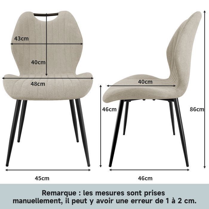 WAFTING Lot de 4 Chaises de Salle à Manger, Chaise de Cuisine, Chaise de salon, Dossier en Tissu et Pieds en Métal, Kaki