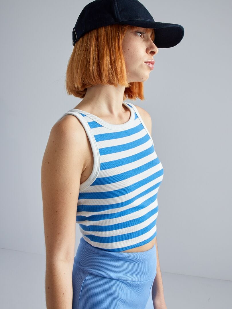 Geribbelde tanktop met strepen - BLAUW