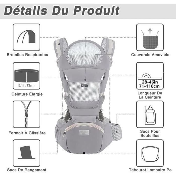 Portabebés multifuncional 6 en 1 para senderismo con asiento ergonómico ajustable para bebés y niños de 3 a 36 meses, color gris.
