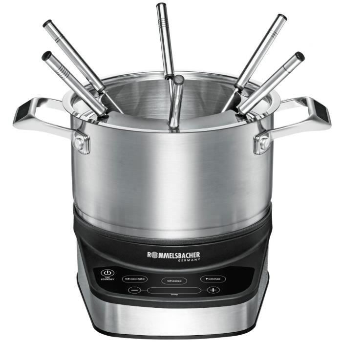 Appareil à fondue, raclette et wok - ROMMELSBACHER - F 1200 - 1,5 L - 6 personnes - Acier inoxydable