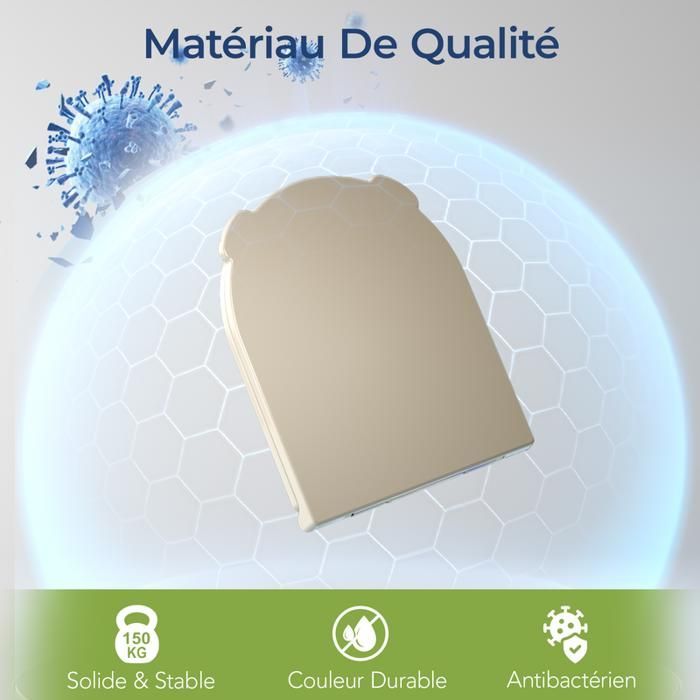 AquaWise Abattant WC Silencieuse Résine Duroplast Cuvette Wc softclose Antibactérienne Rapide à Nettoyer Démontage Facile Crème