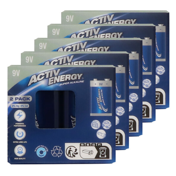 9V blokkbatterier, pakke med 10 stk.