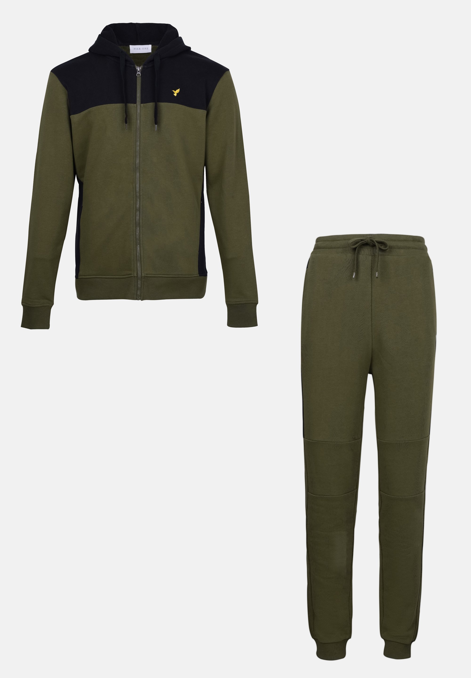 Pier One SET - Trainingsanzug - schwarz/olivgrün