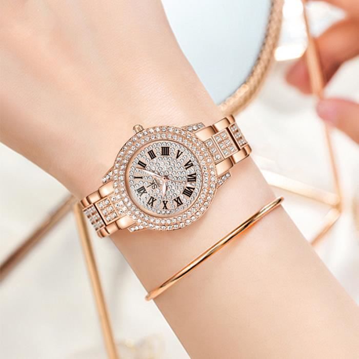 Orologi da donna di lusso firmati 2022, bracciale in oro rosa con diamanti, movimento al quarzo impermeabile, splendido orologio gioiello per donne e ragazze.