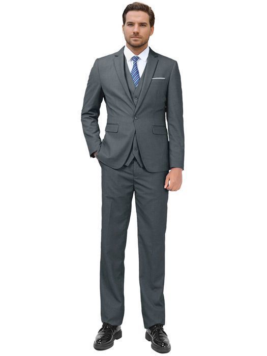 Traje de tres piezas para hombre ALLTHEMEN, un botón, blazer formal a la moda, pantalón casual, chaleco, gris oscuro.