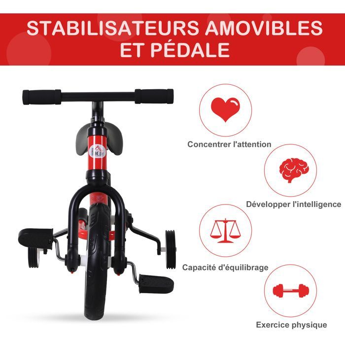 Vélo enfant draisienne 2 en 1 roulettes et pédales amovibles roues 11