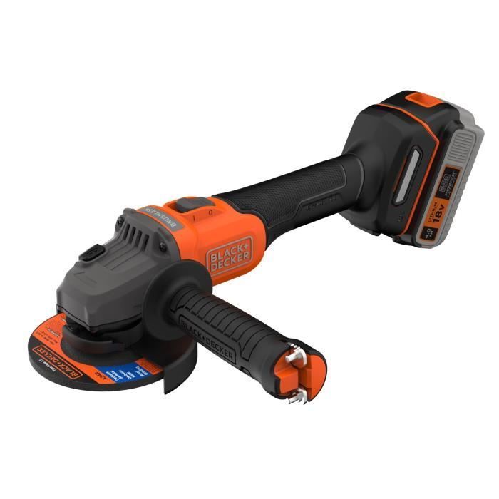Meuleuse sans fil + batterie 4Ah + chargeur - BLACK&DECKER - BCG6L8F1S-QW - Brushless - 18V - 115m - Avec 3 disques et sac de transp
