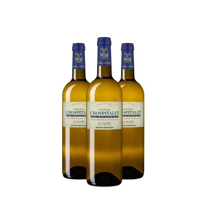 Vino blanco orgánico y biodinámico Château l'Hospitalet La Réserve 2022. Lote de 3 botellas de 75 cl.