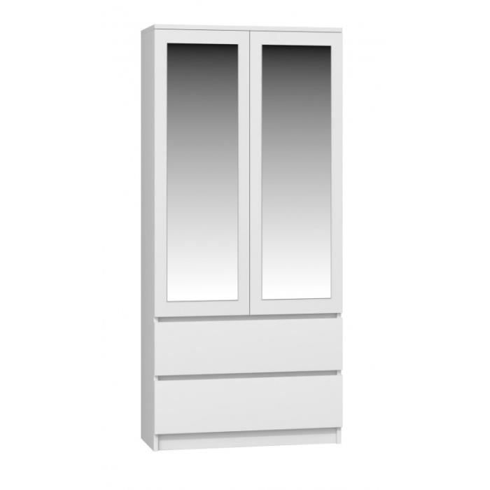 TURÍN - Armario moderno de 2 puertas con espejo para dormitorio - 90x50x180 - 2 cajones