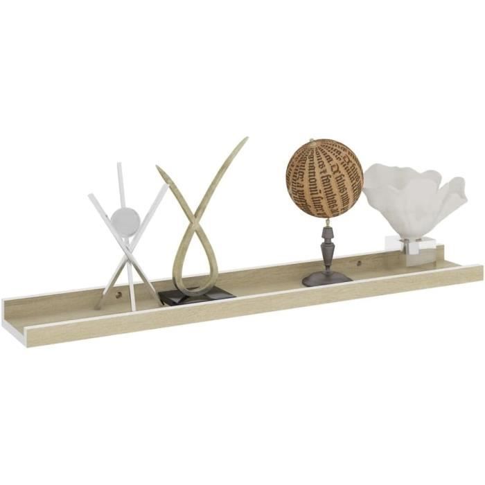Estantes de pared de 2 piezas, blanco y roble Sonoma, 60x9x3 cm, MDF, fácil de limpiar, estantes colgantes, estantes de pared decorativos [H4336]
