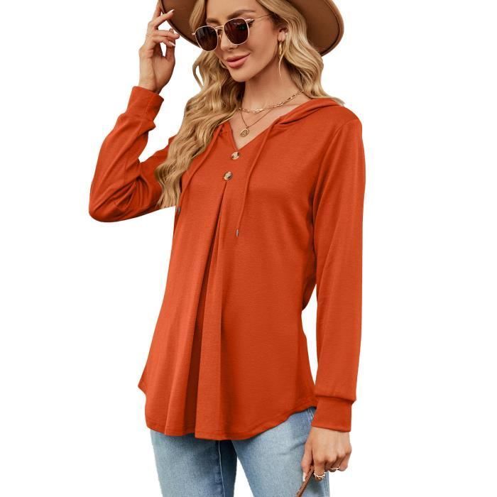Sudadera con capucha para mujer, manga larga, corte holgado, color liso, cómoda para primavera y otoño.
