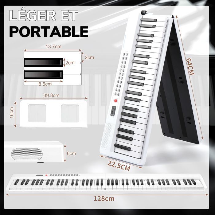 Pianoforte - LALAHO - Pianoforte digitale a 88 tasti, tastiera digitale pieghevole, con supporto, con funzione MIDI e Bluetooth - Bianco