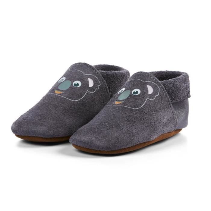 Chaussons bébé Affenzahn Koala - Cuir - Gris - Doux et durables - Respirants