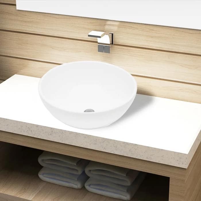 vidaXL Lavabo redondo de cerámica blanca para baño, inodoro, lavamanos, 141928