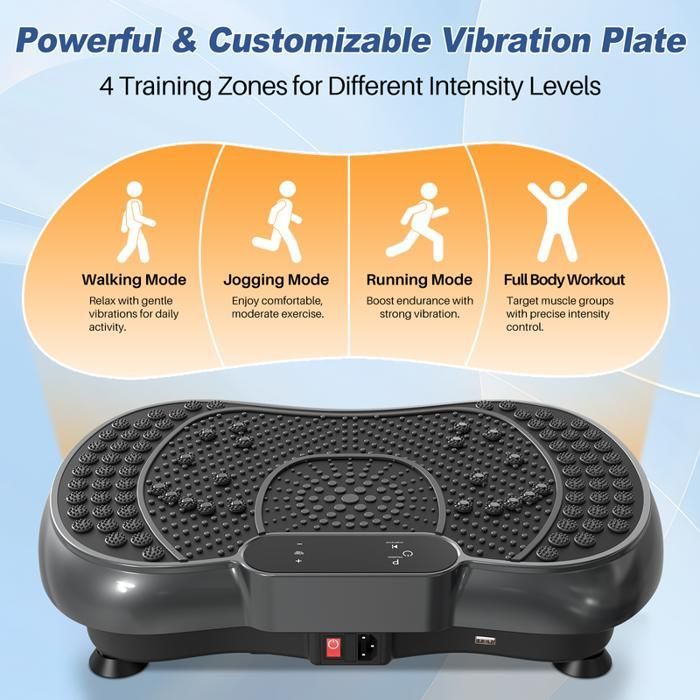 Plaque vibrante avec moteur silencieux+Bluetooth - 99 niveaux de vibration+15 programmes d'exercices - avec télécommande - Noir