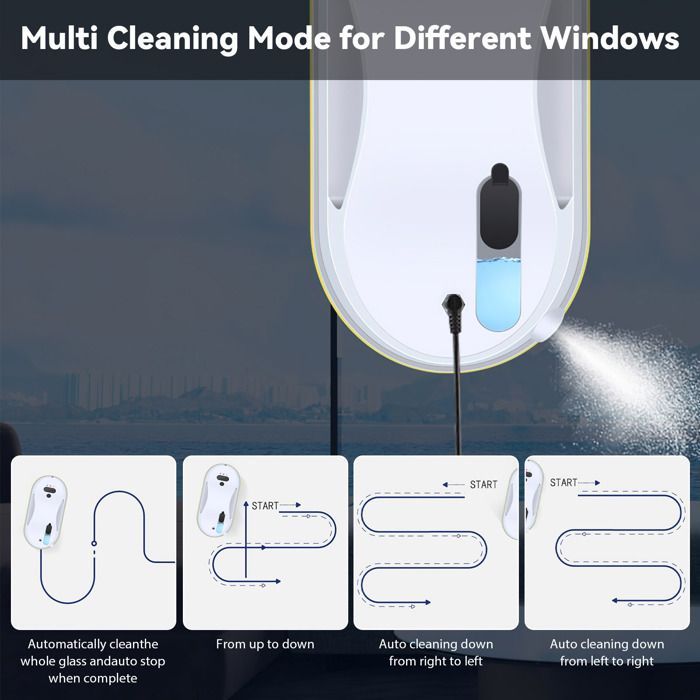 Fensterputzroboter – Wassersprühsystem, dreifaches Sicherheitssystem, Kantenerkennungsfunktion, Navigation