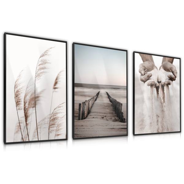 ZESTAW X3 PLAKAT W RAMIE PLAŻA MORZE WYDMY BOHO 30x40cm