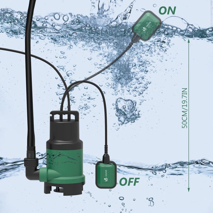 Bomba sumergible para aguas sucias VOUNOT® de 14000 l/h - Profundidad de 7 m - Automática con interruptor de flotador - Protección térmica