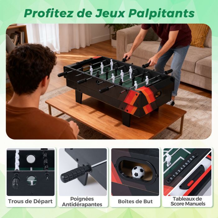 COSTWAY 4-in-1 Tischfußballtisch – Billard, Tischtennis, Hockey – Komplettes Zubehör – Stapelbare Spielfläche – 81 x 43 cm – Für Zuhause und Bar – Schwarz