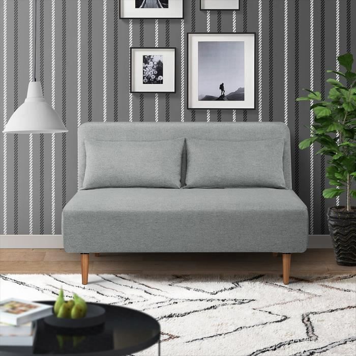 BZ Schlafsofa – 2-Sitzer – Hellgrauer Stoff – 130 x 90 x 81 cm – DEPLO