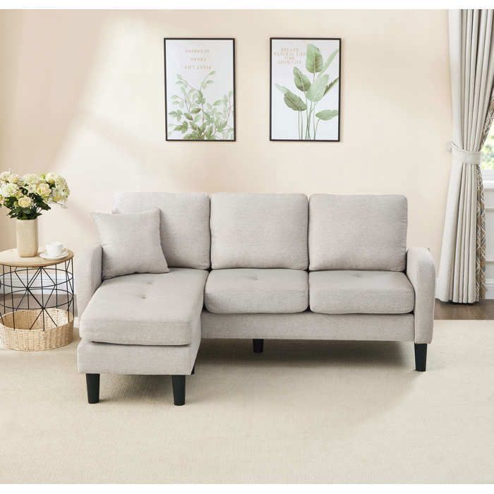 Lemonbest L-förmiges Ecksofa 166x118x77 cm, 3-Sitzer mit abnehmbarer Chaiselongue, atmungsaktiver Baumwoll-Leinen-Bezug – Hellgrau