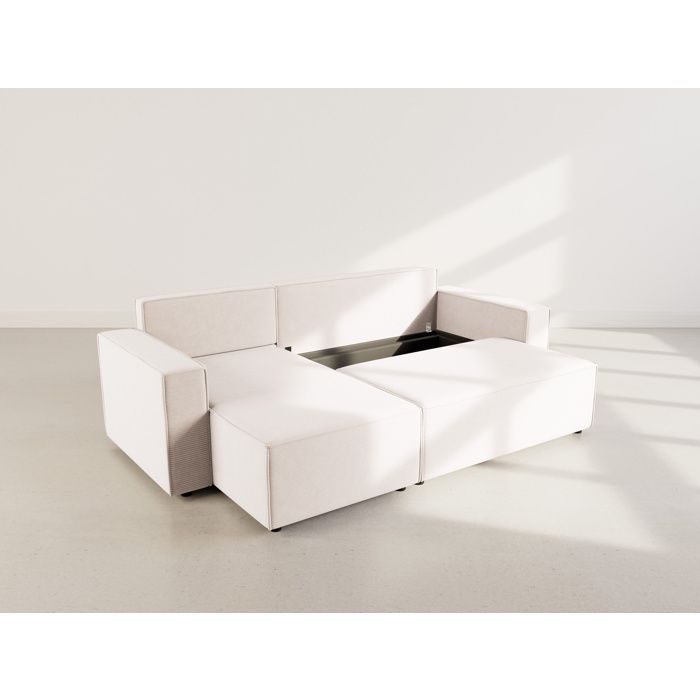 Hector - Sofá cama esquinero reversible de 4 plazas con espacio de almacenamiento en pana - Beige