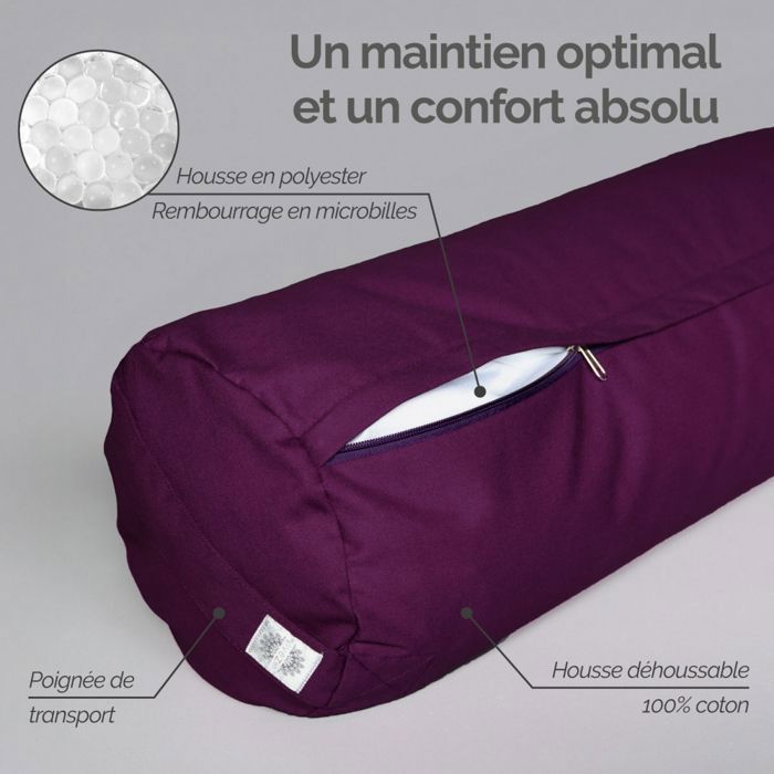 Cojín, rollo de meditación, yoga - 24 x 64 cm - Morado - Vivezen