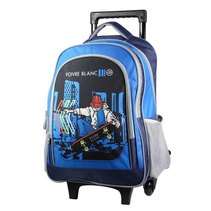 Rolrugzak - Witte Peper - Blauwe Skate - Kind - L32 x B15 x H43 cm