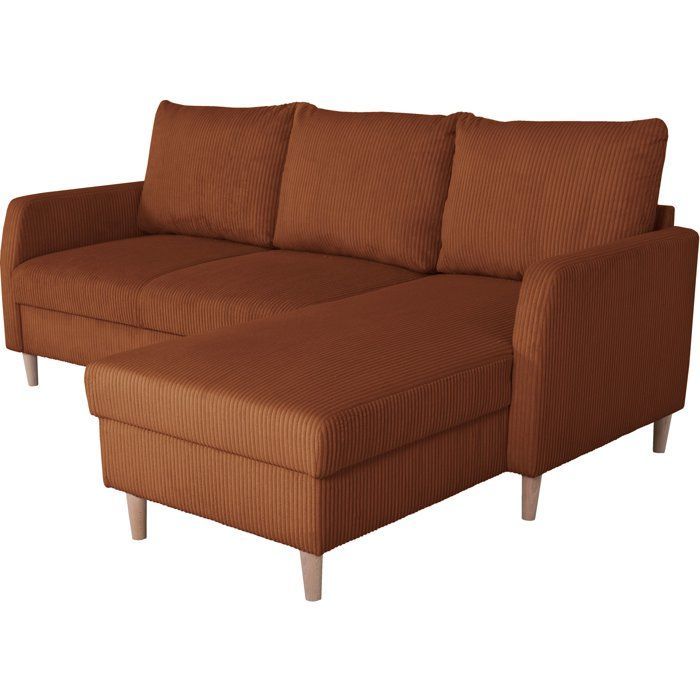 Canapé d'angle fixe - 3 places - CHIPY - Tissu Lincoln Terracotta - Pieds bois nature - 192 x 82 x 138 cm