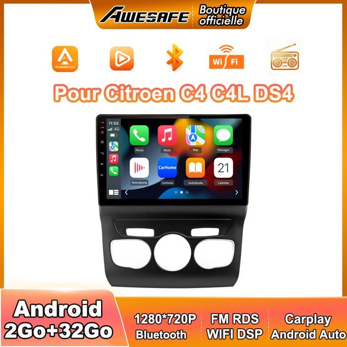 AWESAFE Autoradio Android 13 pour Citroen C4 C4L DS4 (2013-2017) avec 2Go+32Go 10''écran Tactile Carplay Android Auto GPS WiFi GPS