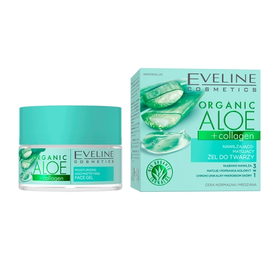 Eveline Cosmetics Organic Aloe   Collagen nawilżająco-matujący żel do twarzy 50 ml