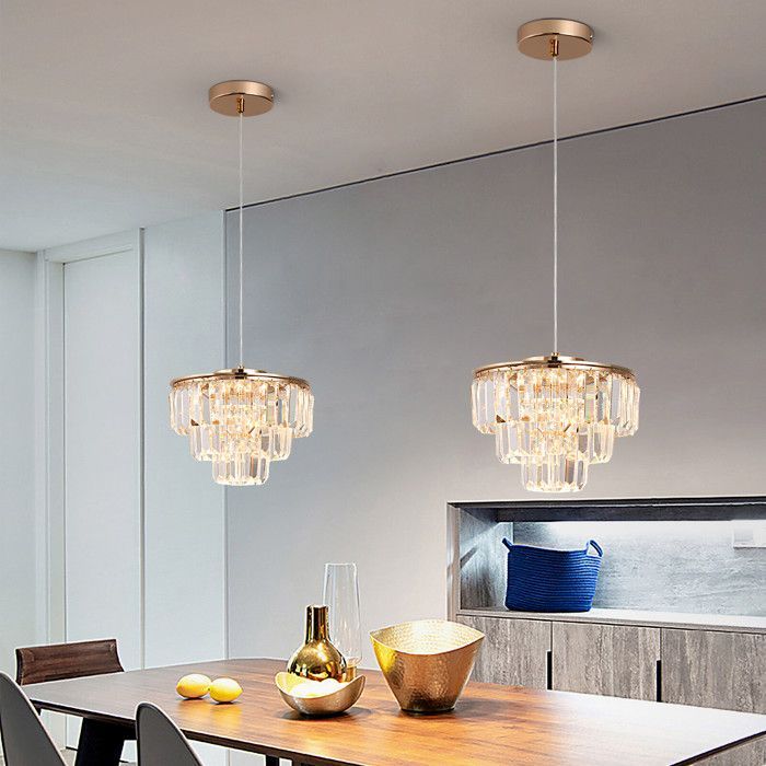 Lampada a sospensione in cristallo, ferro, LED, plafoniera, lampadario per sala da pranzo e cucina, 24W