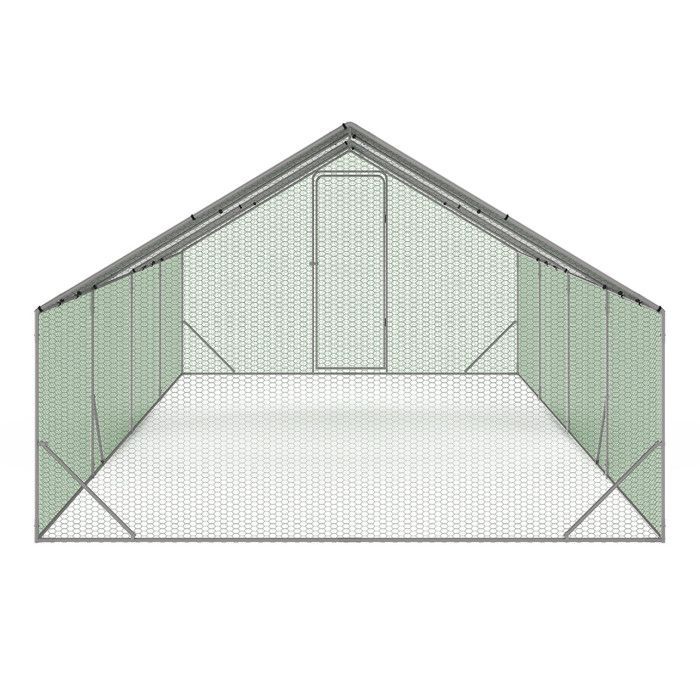 IDMARKET Enclos poulailler 24 m² parc grillagé 8x3 M acier galvanisé