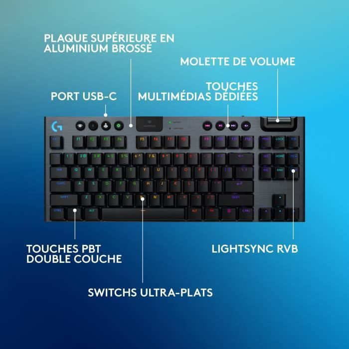 Gaming keyboard - Wireless - Logitech G - G915 TKL X - AZERTY - Clicky switch - Black