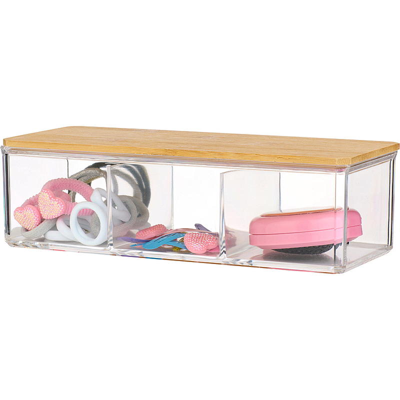 Boîte de rangement Essentii avec couvercle en bambou et 3 compartiments