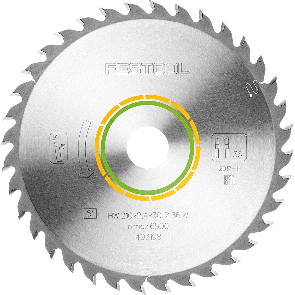 FESTOOL 210 mm 36-Zahn-Hartmetall-Sägeblatt zum Schneiden von Holz