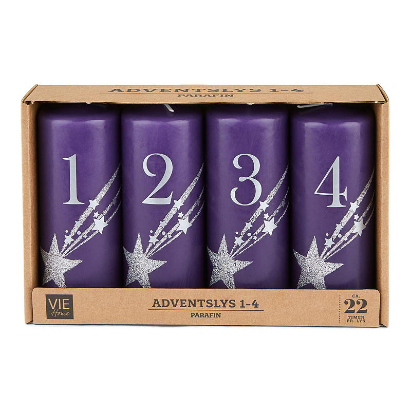 Vie Home, confezione da 4 candele dell'Avvento, 12 cm, 1-4, viola, cherosene