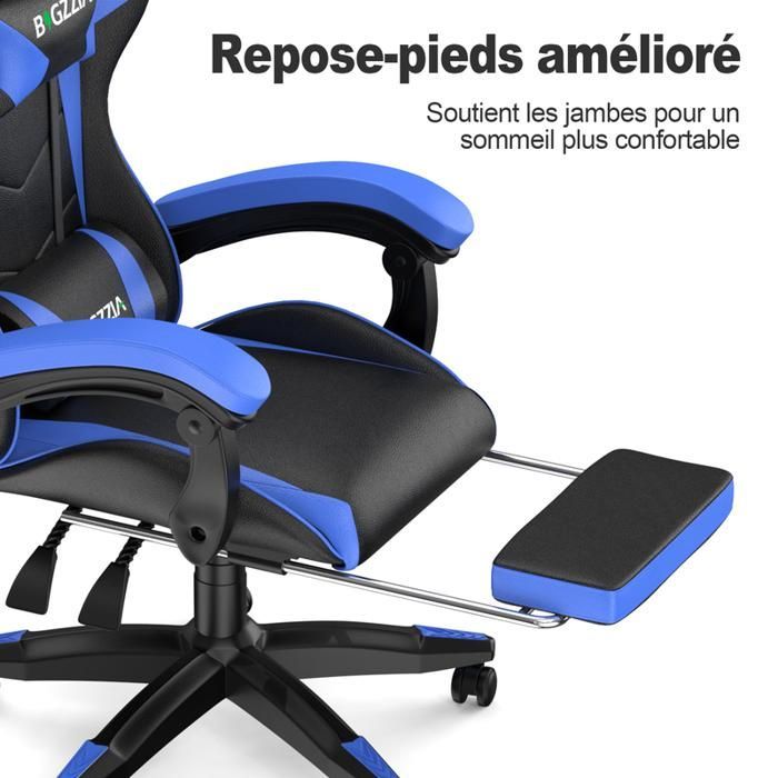 Gaming office chair with ergonomic footrest, 90° swivel, lumbar cushion & headrest, height adjustable