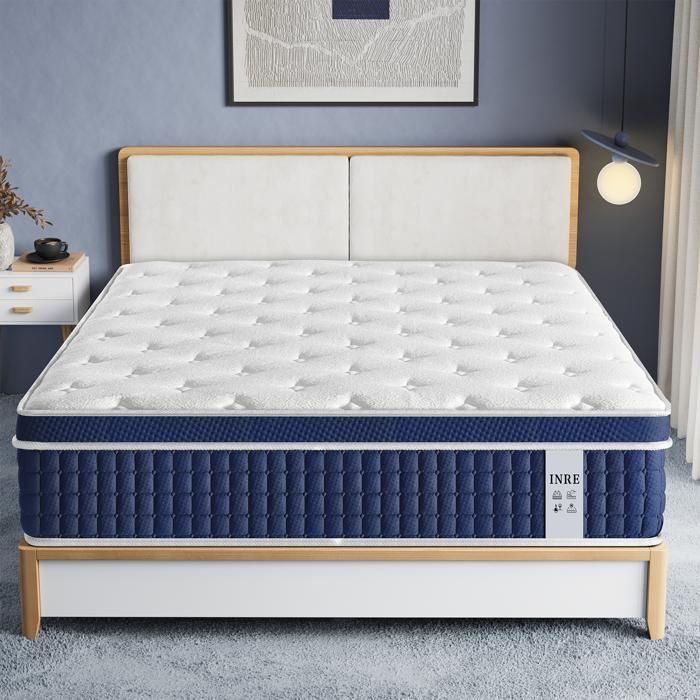 Materasso ibrido INRE 160x200 cm, spessore 30 cm, molle insacchettate, memory foam, media rigidità, 7 zone, traspirante.