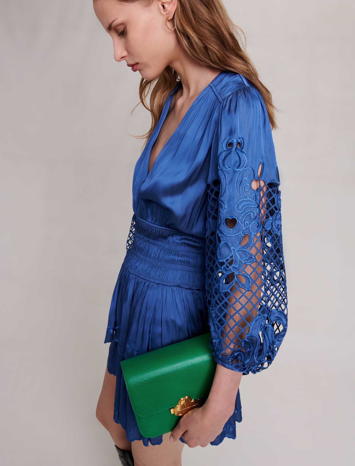 Rochie scurtă din satin - Albastră