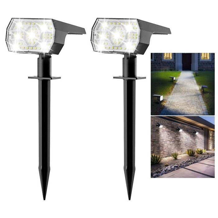 Set di 2 faretti solari da esterno, 56 LED, IP65 - pannello girevole a 90°, 3 modalità, 6500K