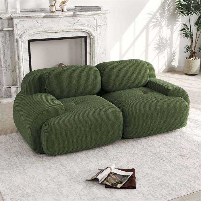 DRIPEX Loveseat 208cm 2-zitsbank in corduroy, modulaire bank met gebogen armleuningen en antislipvoet, groen