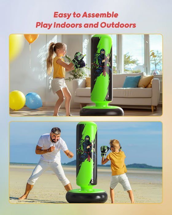 Punching Ball, 168cm Children's Punching Bag, Inflatable Children's Boxing Bag, with Boxing Gloves and Hand Pump, Gift for Boys