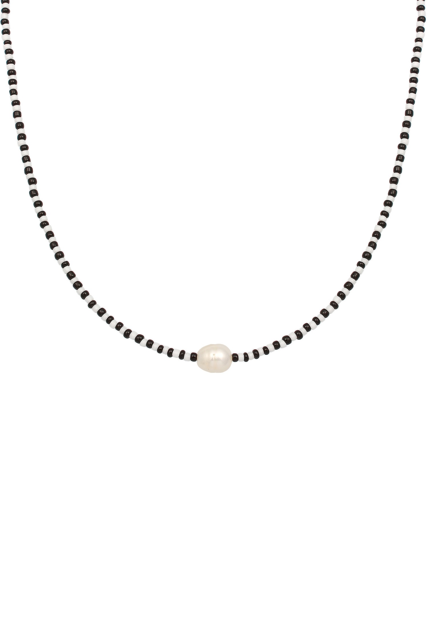 Elli Base Boules de Verre Noir Blanc Perles de Culture d'Eau Douce Femme (925/1000) Argent