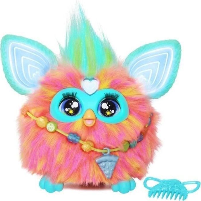 Koraalkleurige Furby, 15 accessoires, interactief pluche speelgoed voor meisjes en jongens, spraakgestuurde animatronic, geschikt voor kinderen vanaf 6 jaar.