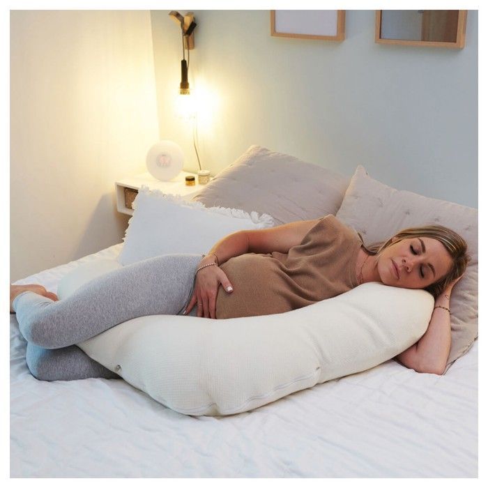 CANDIDE - Almohada para embarazo, lactancia y maternidad, multiusos 3 en 1, algodón orgánico GOTS, tumbona para bebé de 3 a 9 kg, funda extraíble (beige)