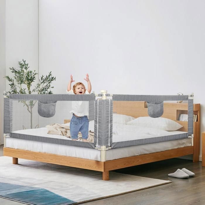 Sponda di sicurezza per lettino MIPAN - 175 cm - Protezione anticaduta per bambini - Altezza regolabile 70-105 cm - Grigio