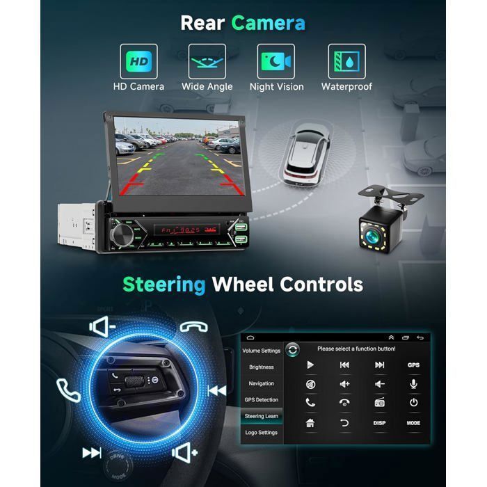Autorradio 1 Din DAB+ con pantalla retráctil motorizada de 7