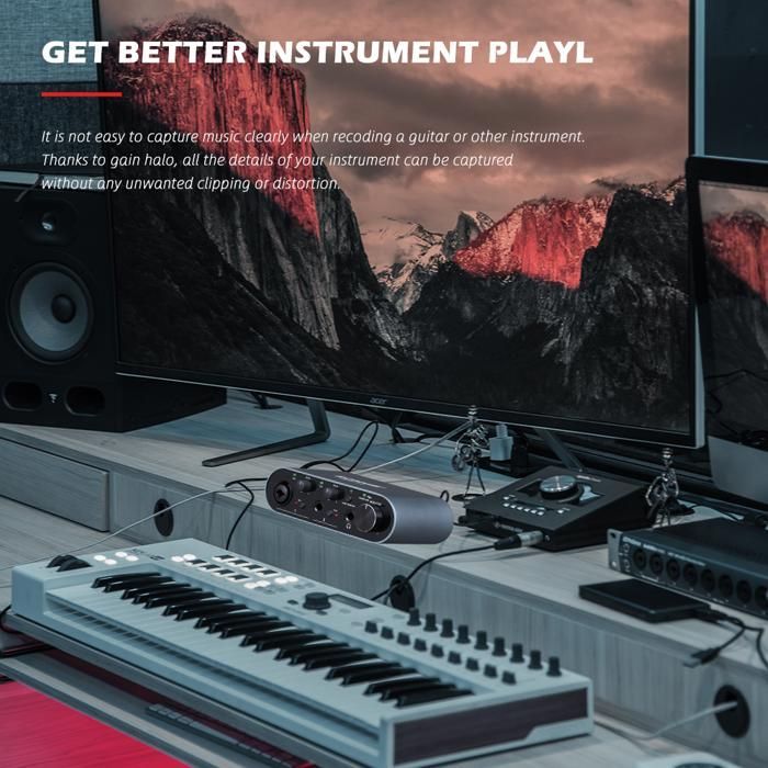 Interfaz de audio Focusrite Scarlett Solo USB 11S, mezclador, tarjeta de sonido profesional de 24 bits/192 kHz y amplificador de auriculares.