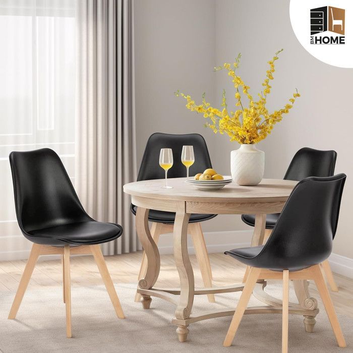 Tulpstoelen, Scandinavische eetkamer/kantoor, BM Home, poten van massief beukenhout, zwart